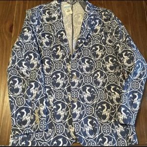 New J McLaughlin Mens Libson Blazer Jacket Griffin Print Blue White Size 40